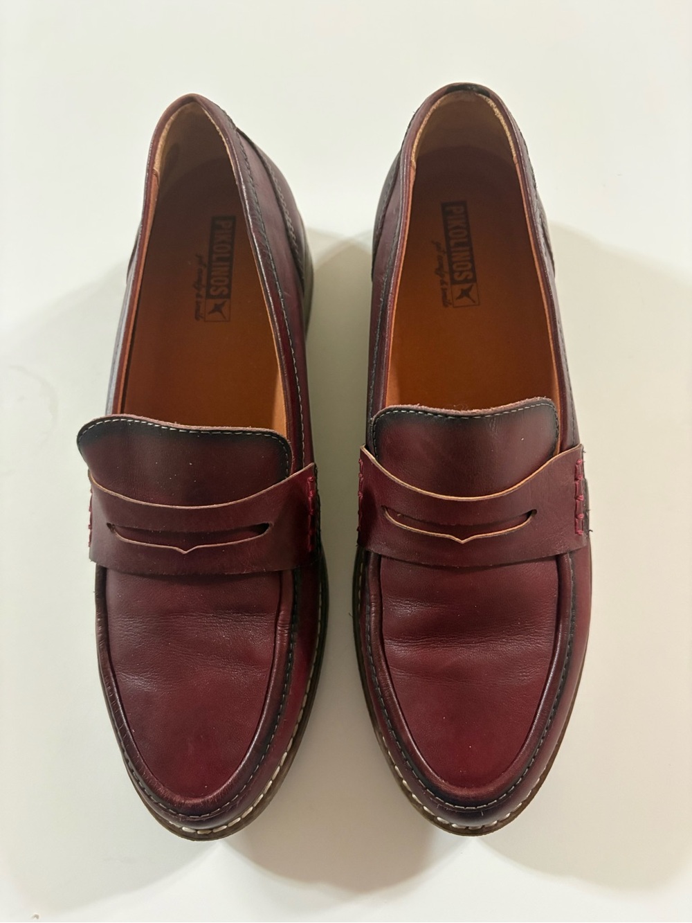 PIKOLINOS Burgundy Leather Penny Loafers - Women - Picture 1 of 10